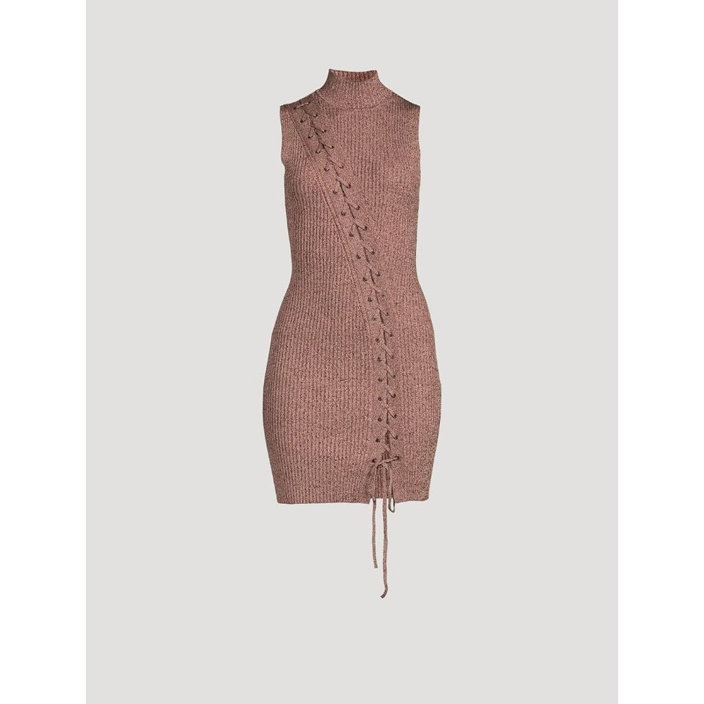 NWT Jonathan Simkhai Cade Marled Rib with Lace Up Turtleneck Tank Mini Dress